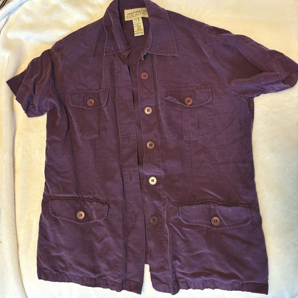 Jones New York Country Plum Linen Blouse